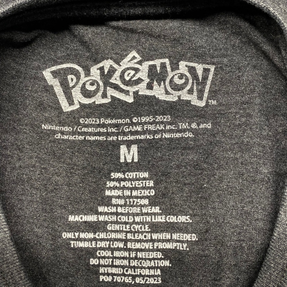 Kids Pokemon Pikachu Graphic T Shirt Charcoal Gray Size M Cotton Polyester Blend - Picture 3 of 11